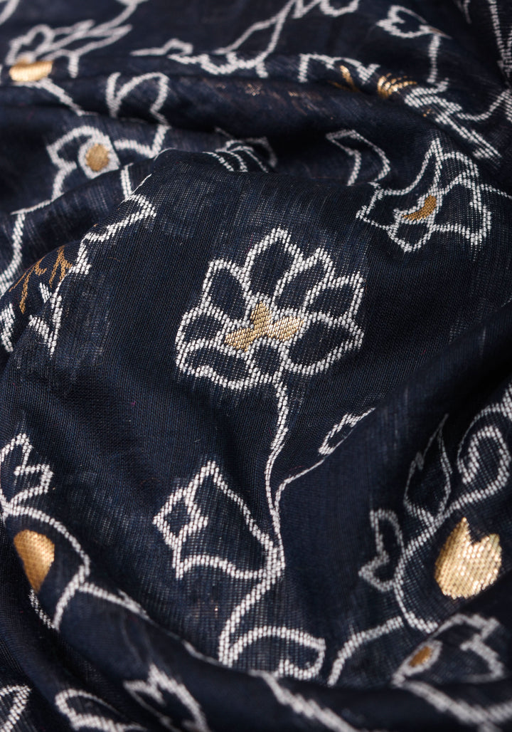 Charcoal Black Rayon Saree with Kani Design Floral Jaal  woven Motifs