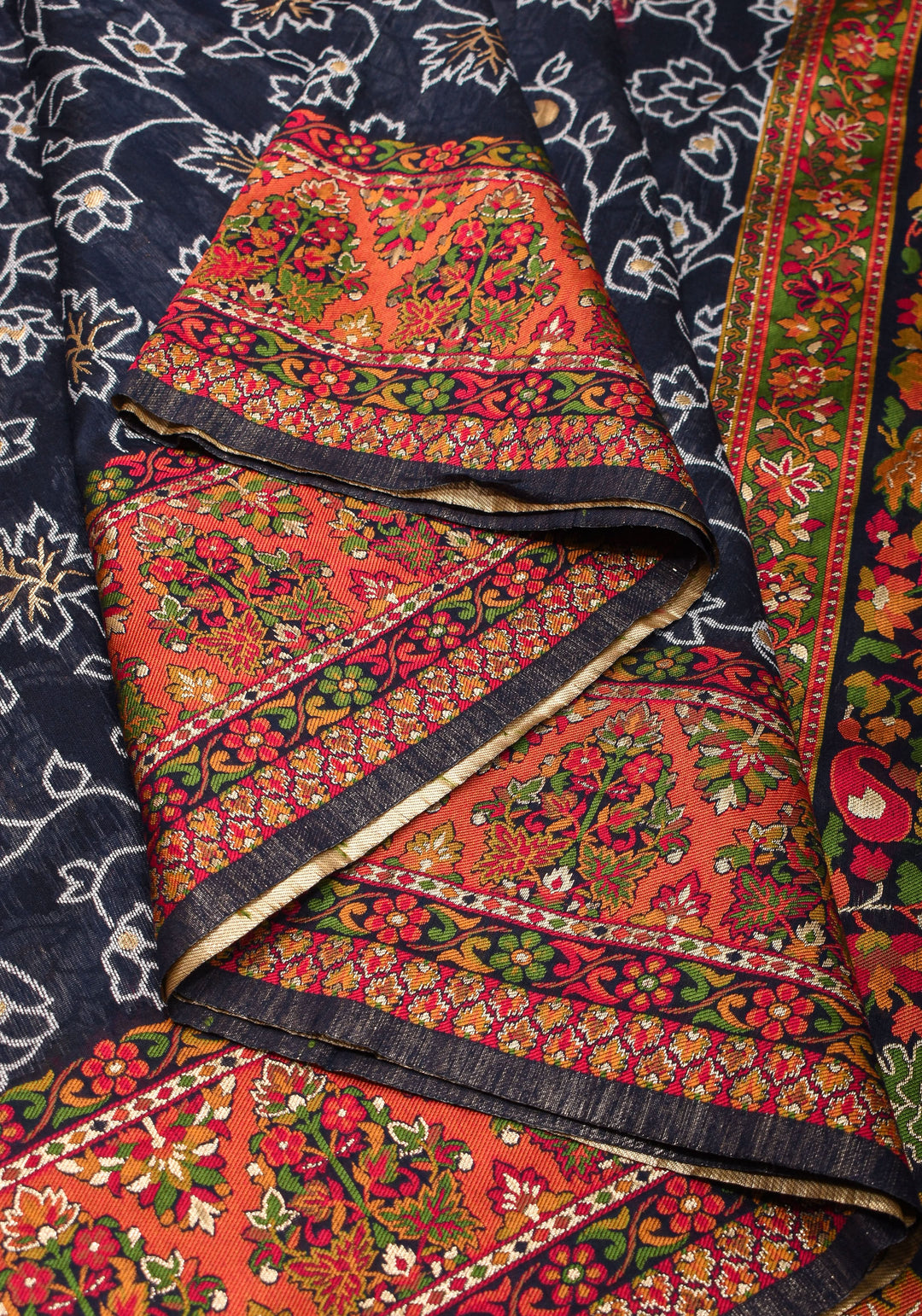 Charcoal Black Rayon Saree with Kani Design Floral Jaal  woven Motifs