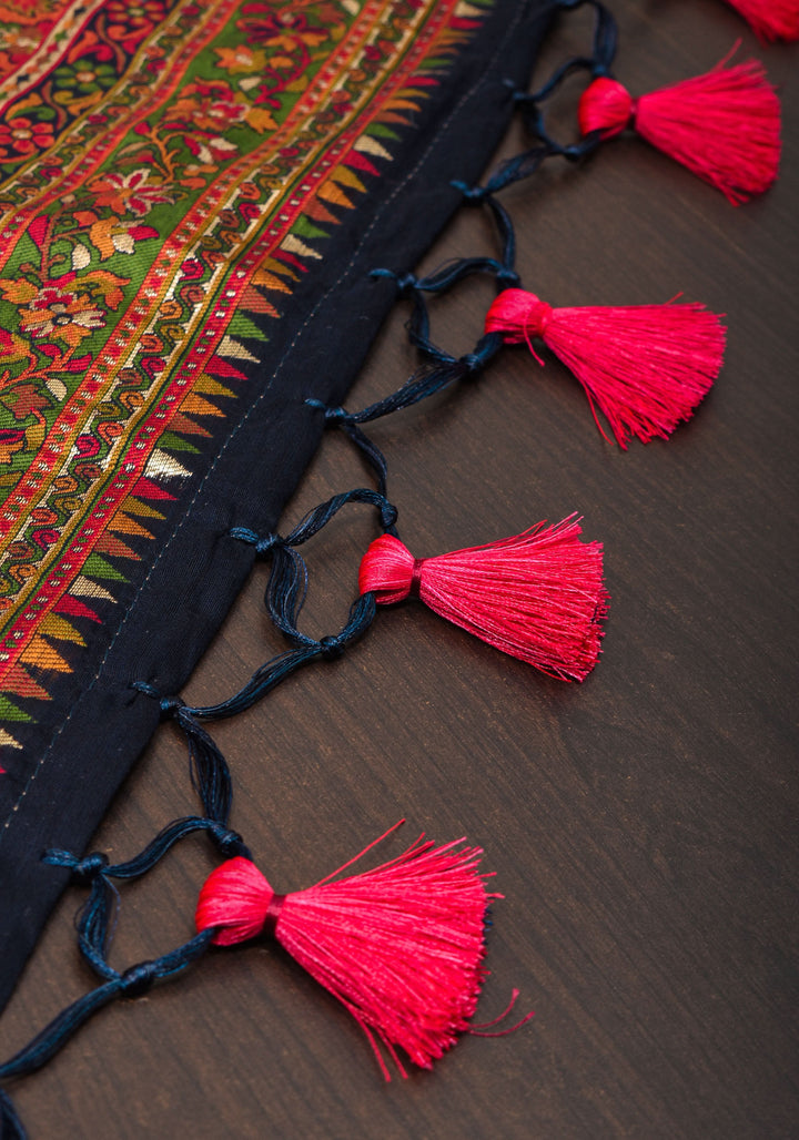 Charcoal Black Rayon Saree with Kani Design Floral Jaal  woven Motifs
