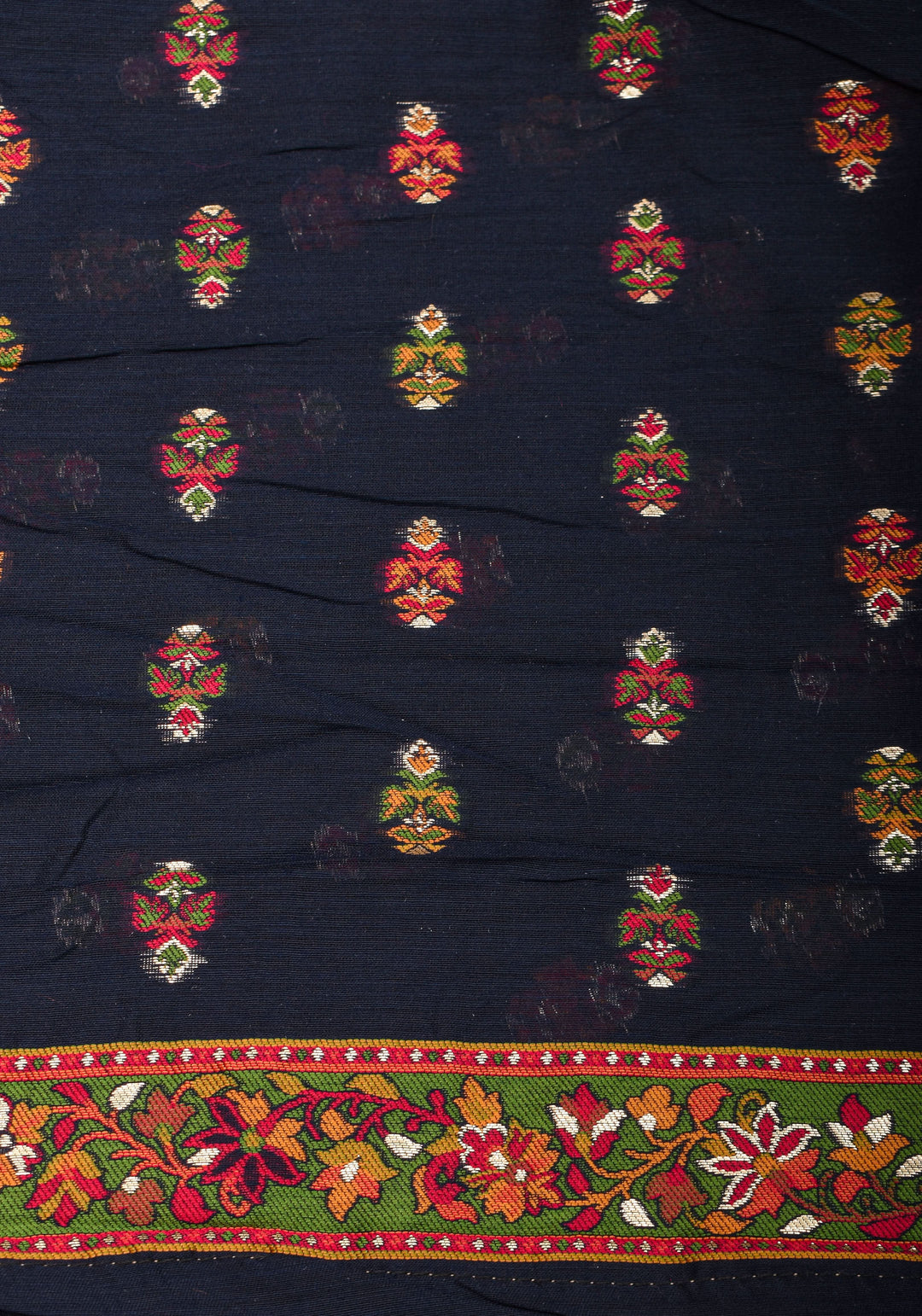 Charcoal Black Rayon Saree with Kani Design Floral Jaal  woven Motifs