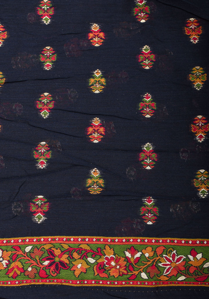 Charcoal Black Rayon Saree with Kani Design Floral Jaal  woven Motifs