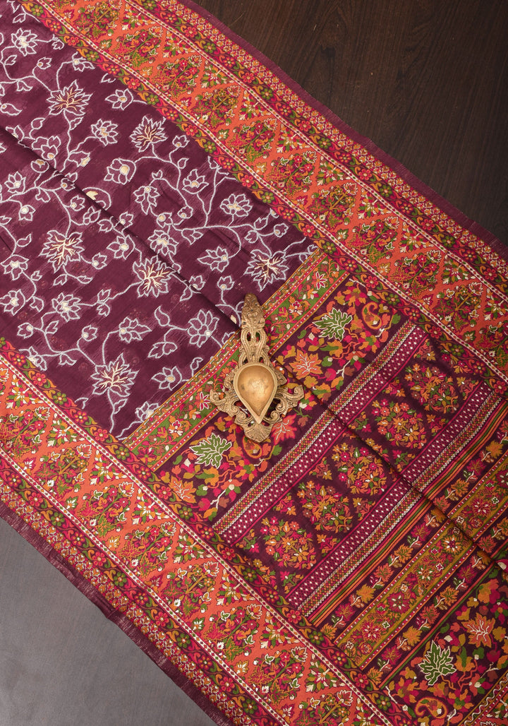 Aubergine Rayon Saree with Floral Jaal  woven Motifs