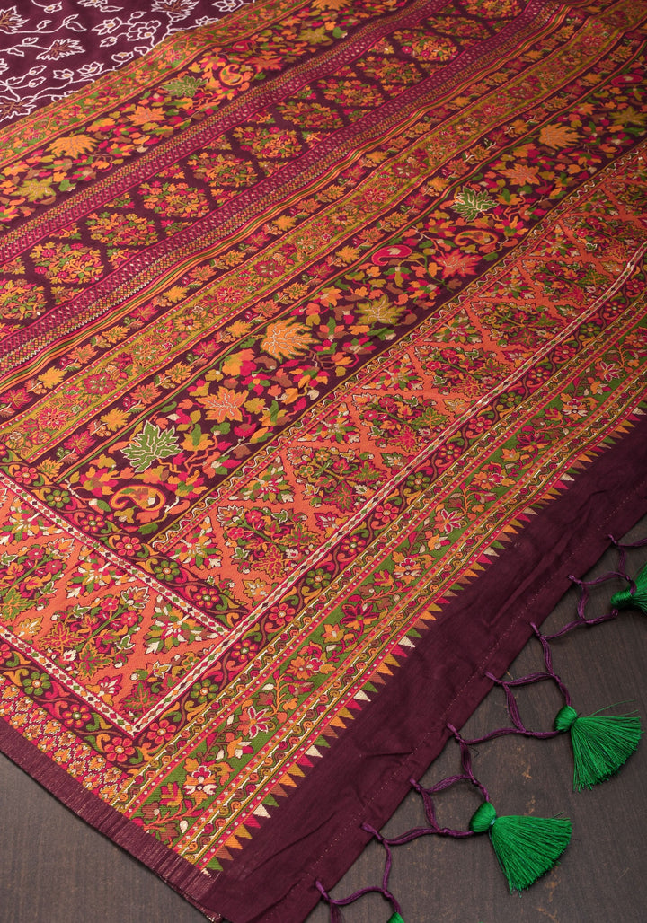 Aubergine Rayon Saree with Floral Jaal  woven Motifs