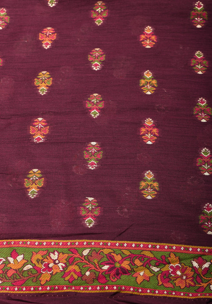 Aubergine Rayon Saree with Floral Jaal  woven Motifs