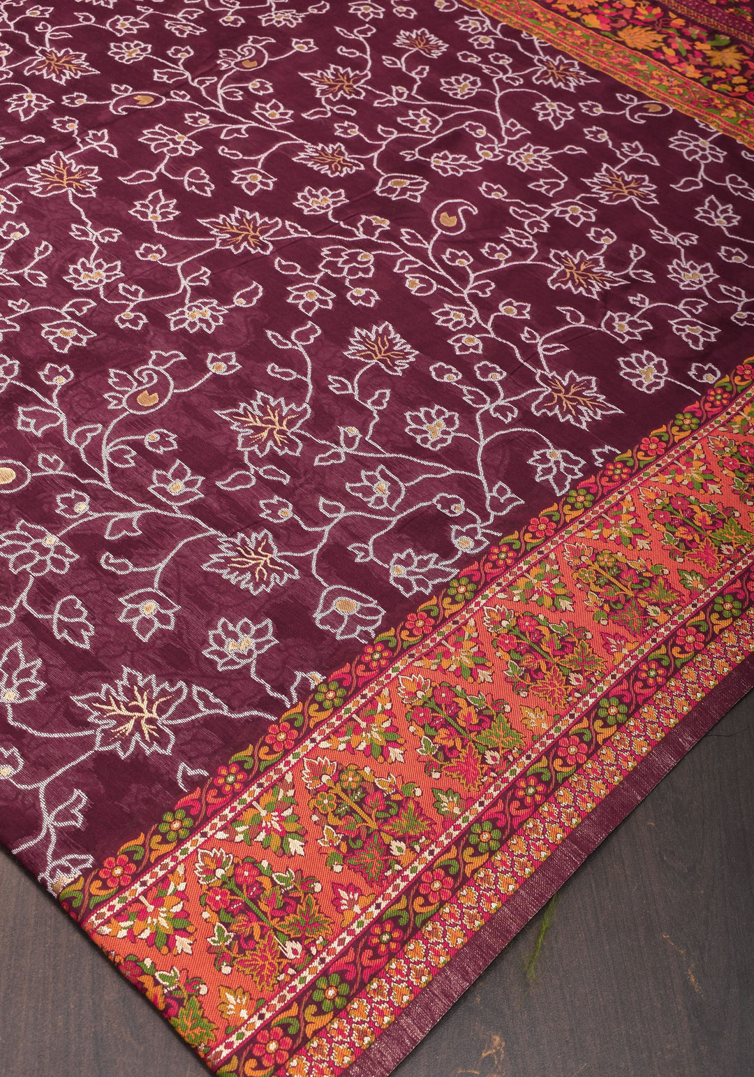Aubergine Rayon Saree with Floral Jaal  woven Motifs