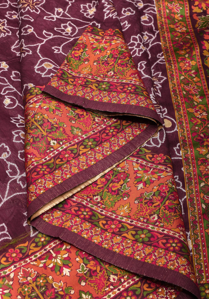 Aubergine Rayon Saree with Floral Jaal  woven Motifs