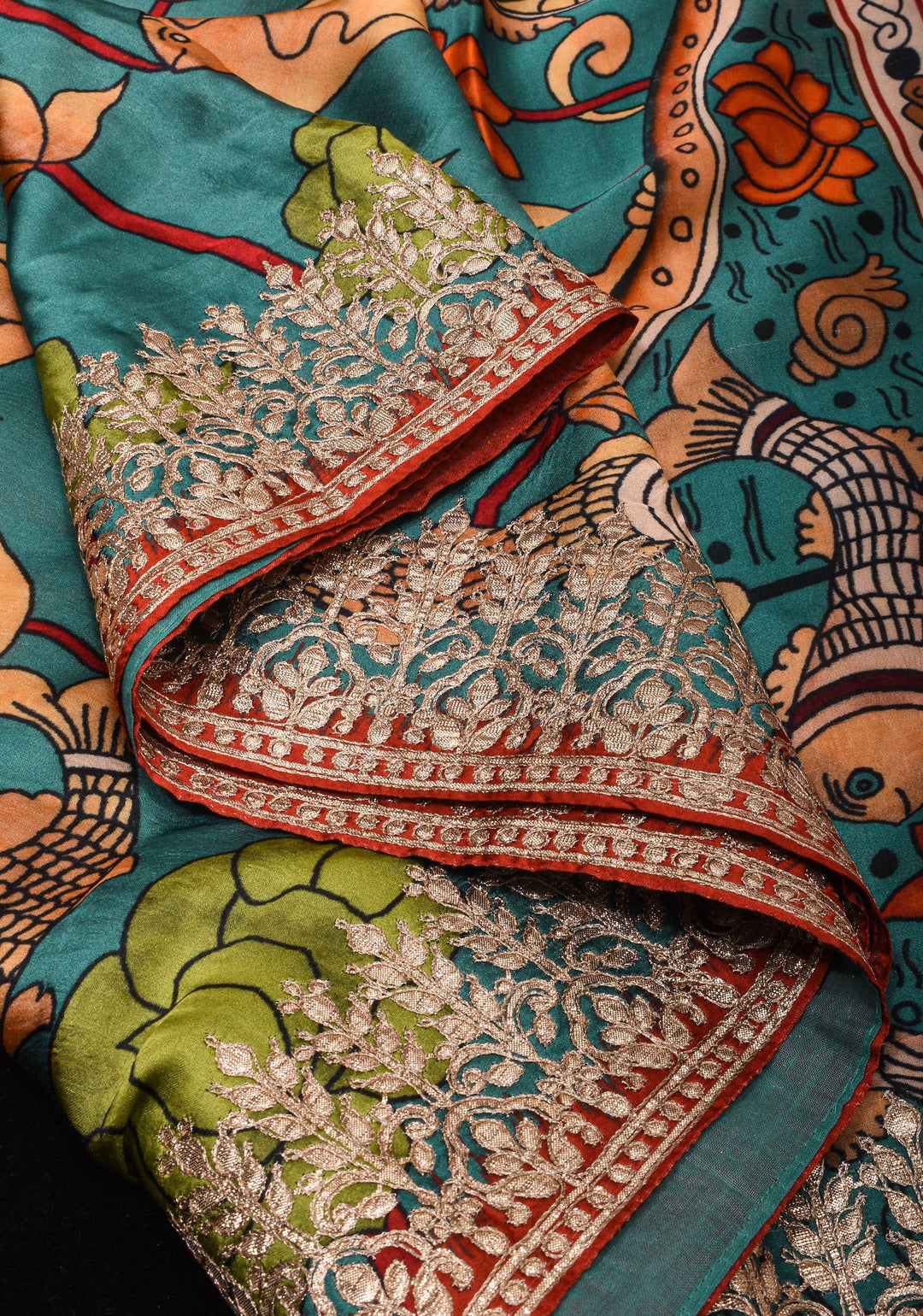 Gajji Silk Saree with Gotta Patti Border and kalamkari Digital Print