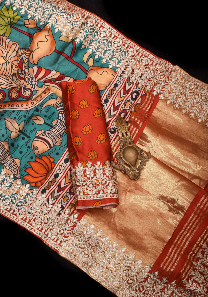 Gajji Silk Saree with Gotta Patti Border and kalamkari Digital Print