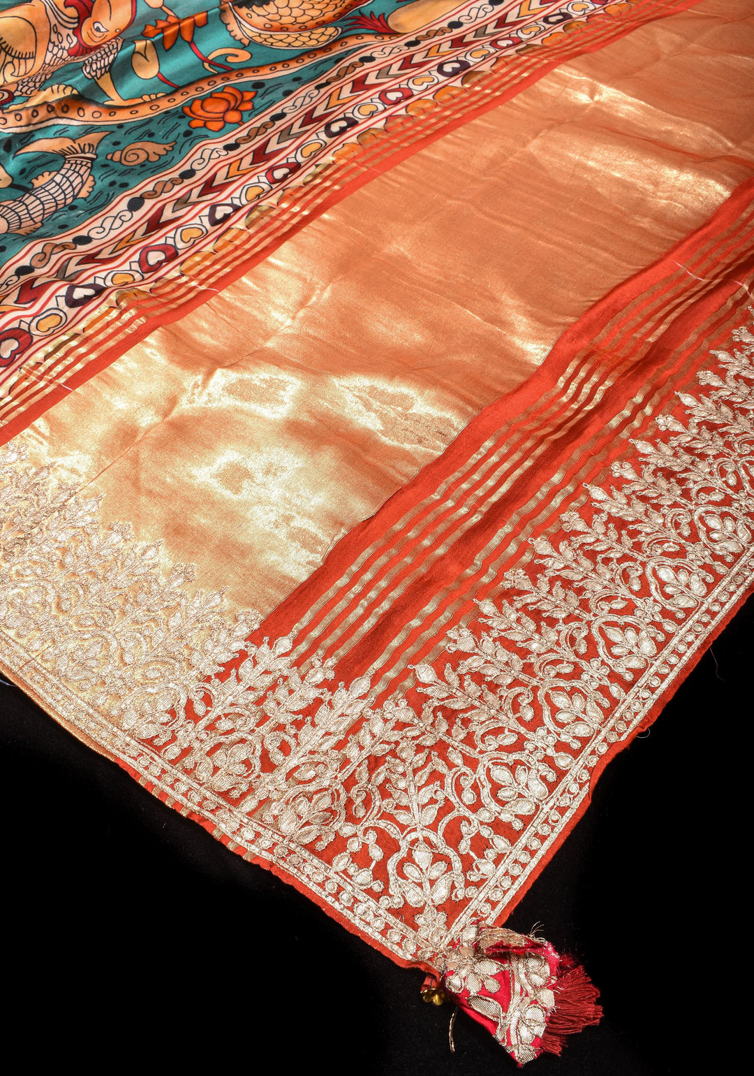 Gajji Silk Saree with Gotta Patti Border and kalamkari Digital Print