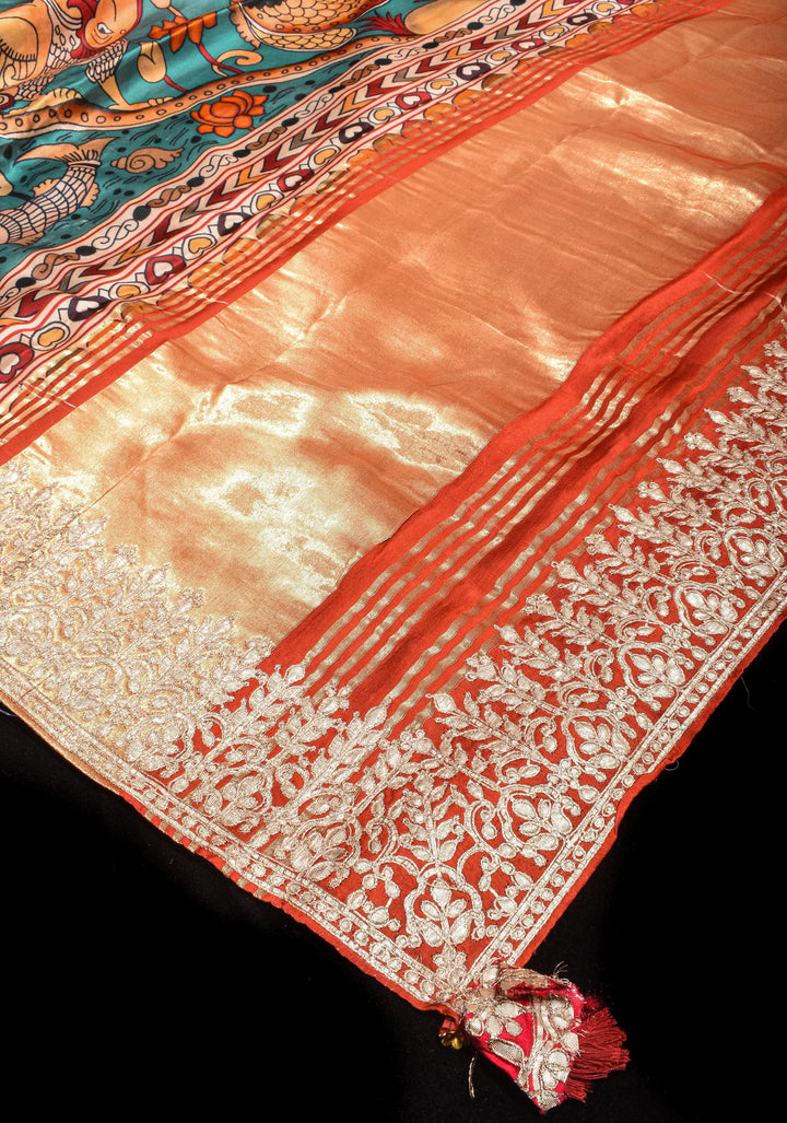 Gajji Silk Saree with Gotta Patti Border and kalamkari Digital Print