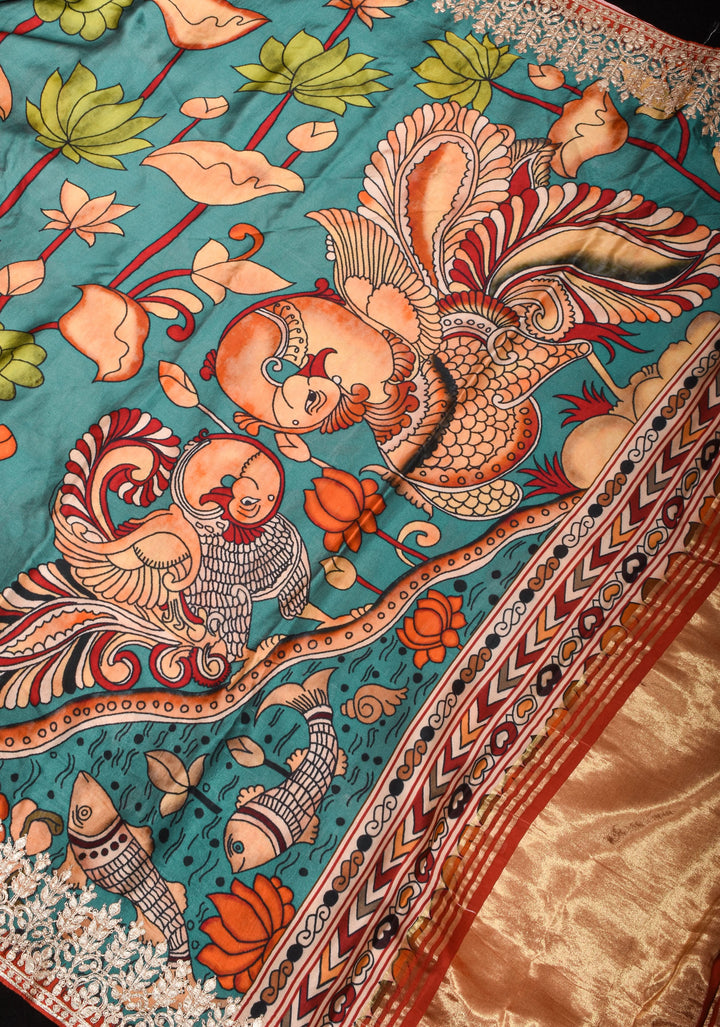 Gajji Silk Saree with Gotta Patti Border and kalamkari Digital Print