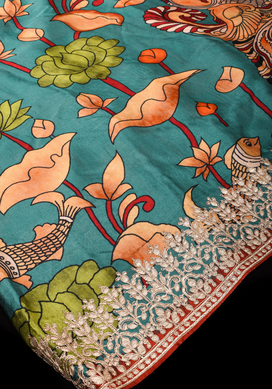Gajji Silk Saree with Gotta Patti Border and kalamkari Digital Print