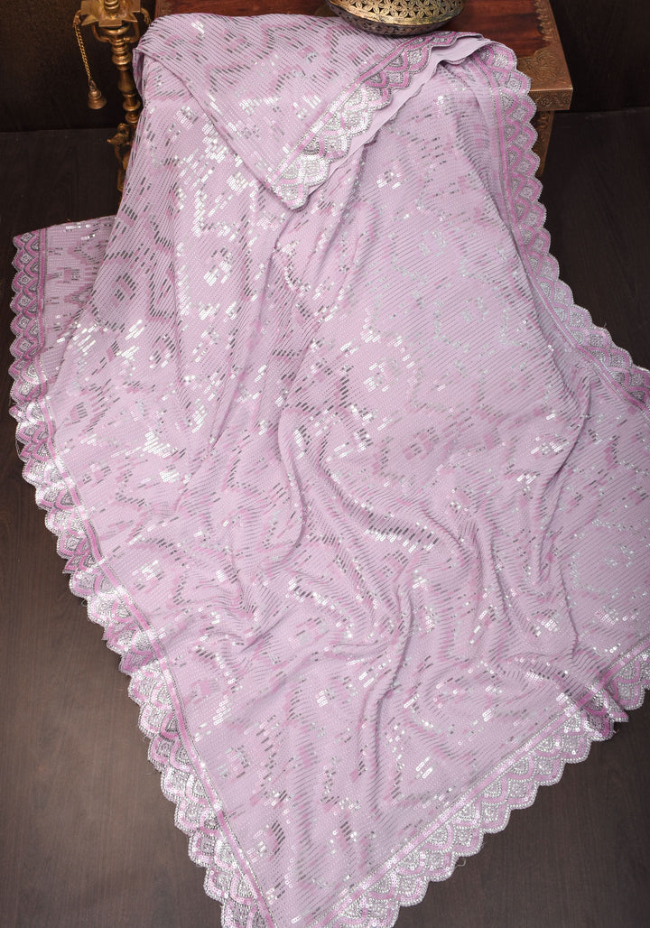 Full Sequins Embellished Georgette Saree in mauve with Scalloped border