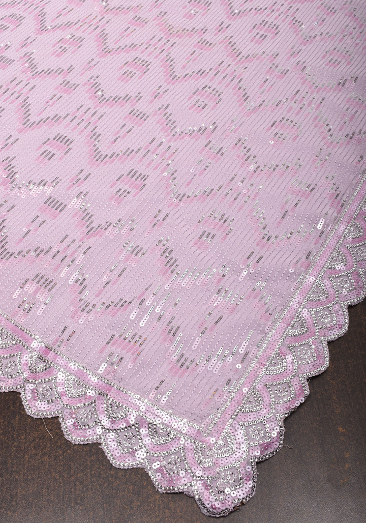 Full Sequins Embellished Georgette Saree in mauve with Scalloped border