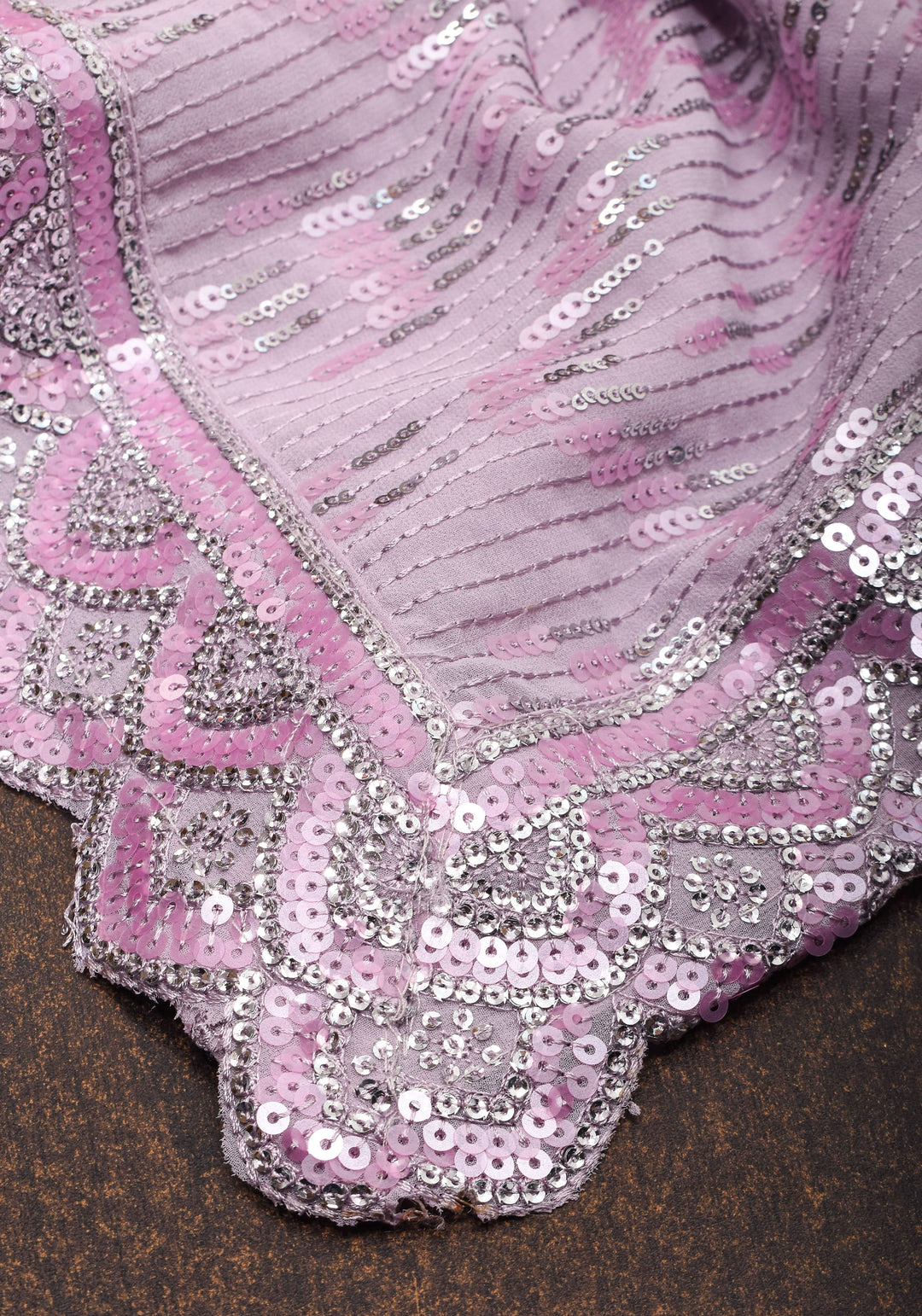 Full Sequins Embellished Georgette Saree in mauve with Scalloped border