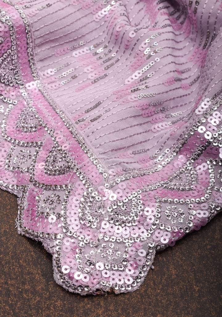 Full Sequins Embellished Georgette Saree in mauve with Scalloped border