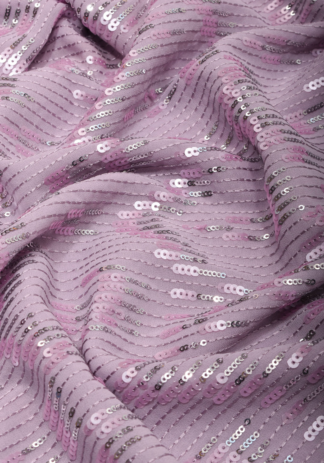 Full Sequins Embellished Georgette Saree in mauve with Scalloped border