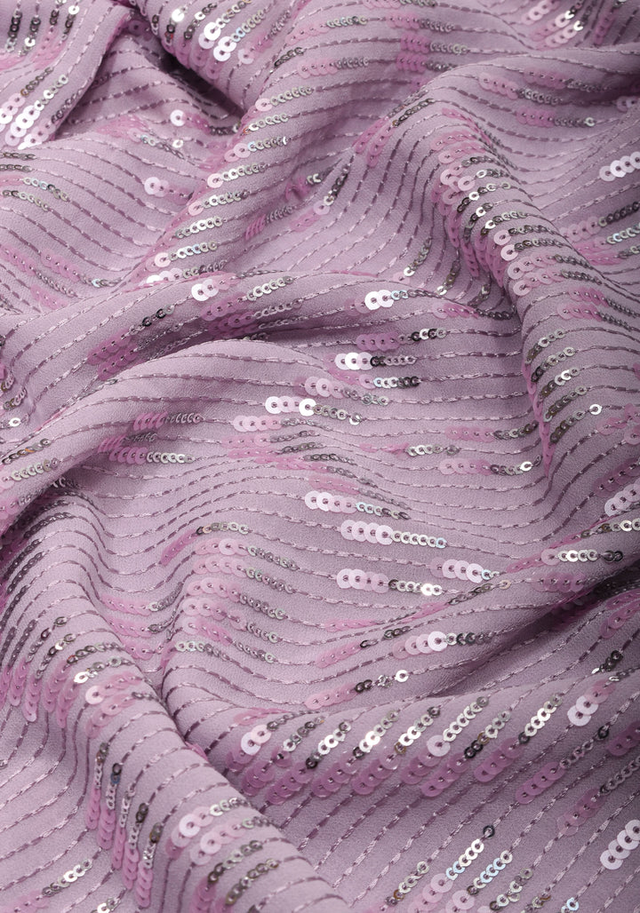 Full Sequins Embellished Georgette Saree in mauve with Scalloped border