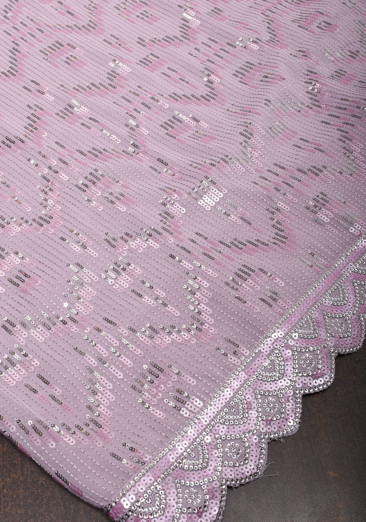 Full Sequins Embellished Georgette Saree in mauve with Scalloped border