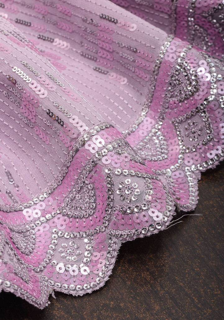 Full Sequins Embellished Georgette Saree in mauve with Scalloped border