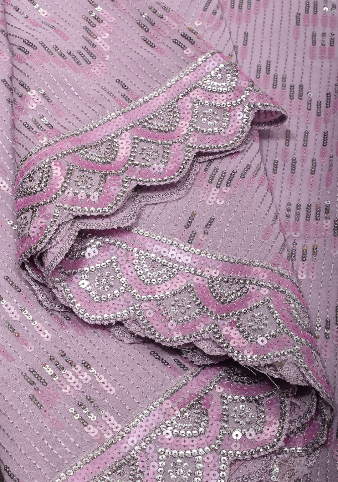 Full Sequins Embellished Georgette Saree in mauve with Scalloped border