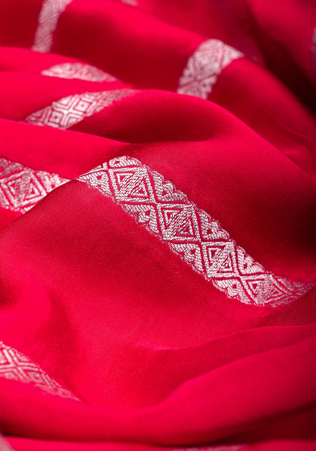 Elegant Viscose Satin Saree with Silver Zari Stripes and Pichwai Pallu in Reddish Pink