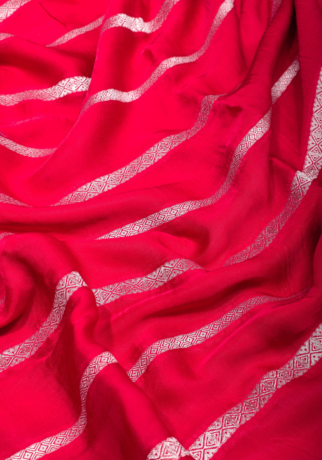 Elegant Viscose Satin Saree with Silver Zari Stripes and Pichwai Pallu in Reddish Pink