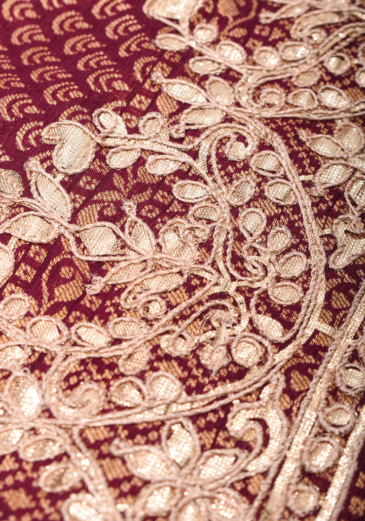 Maroon Georgette Saree with Meenakari Floral Jaal and Gottapatti Borders
