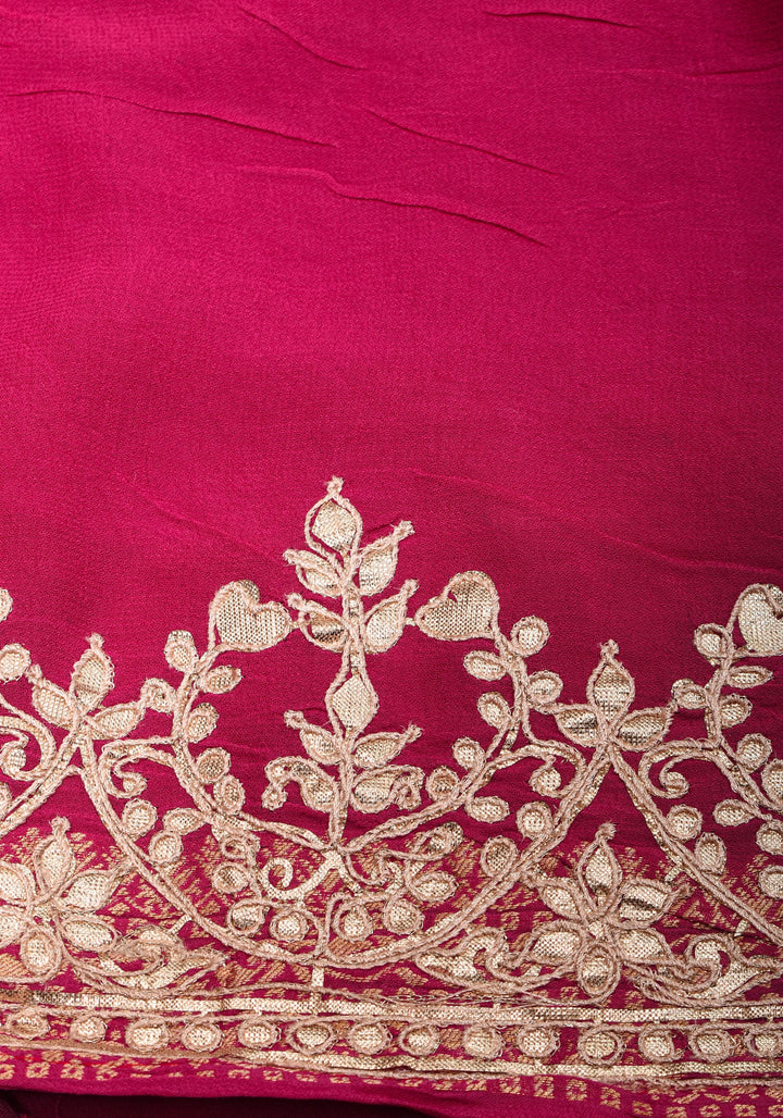 Maroon Georgette Saree with Meenakari Floral Jaal and Gottapatti Borders