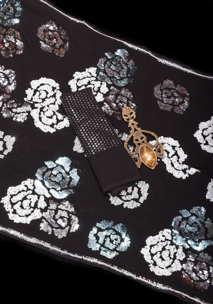 Georgette Saree with Rose Sequin work in Black
