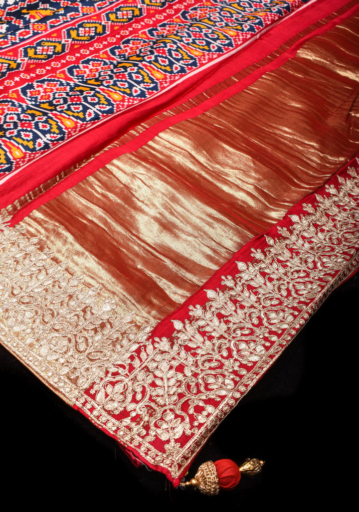 Blue Gajji Silk Saree with Gotta Patti Border and Patola Digital Print
