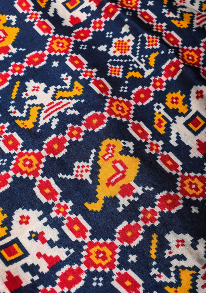 Blue Gajji Silk Saree with Gotta Patti Border and Patola Digital Print