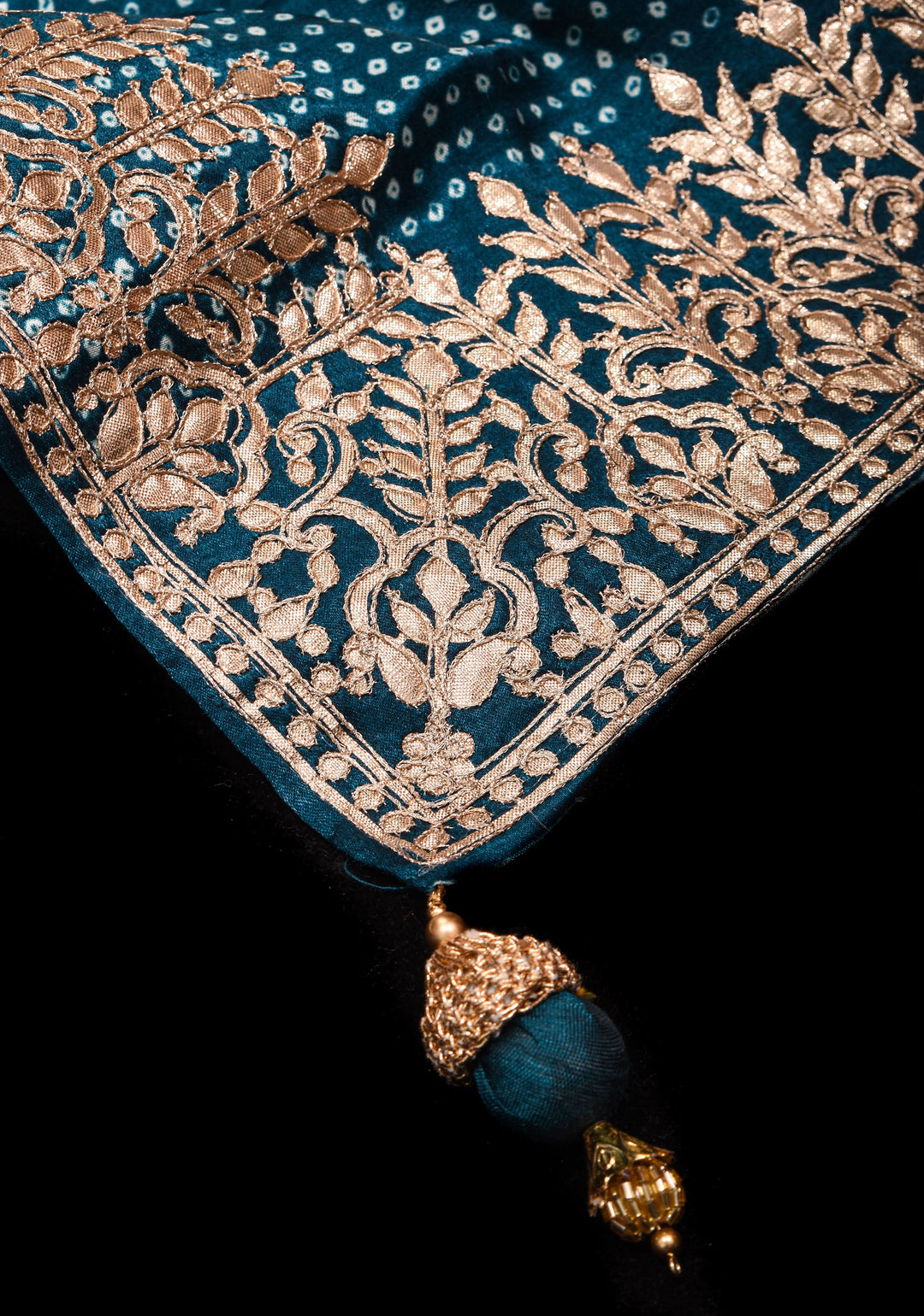 Teal Gajji Silk Saree with Gotta Patti Border and Digital print stripes Bandhani