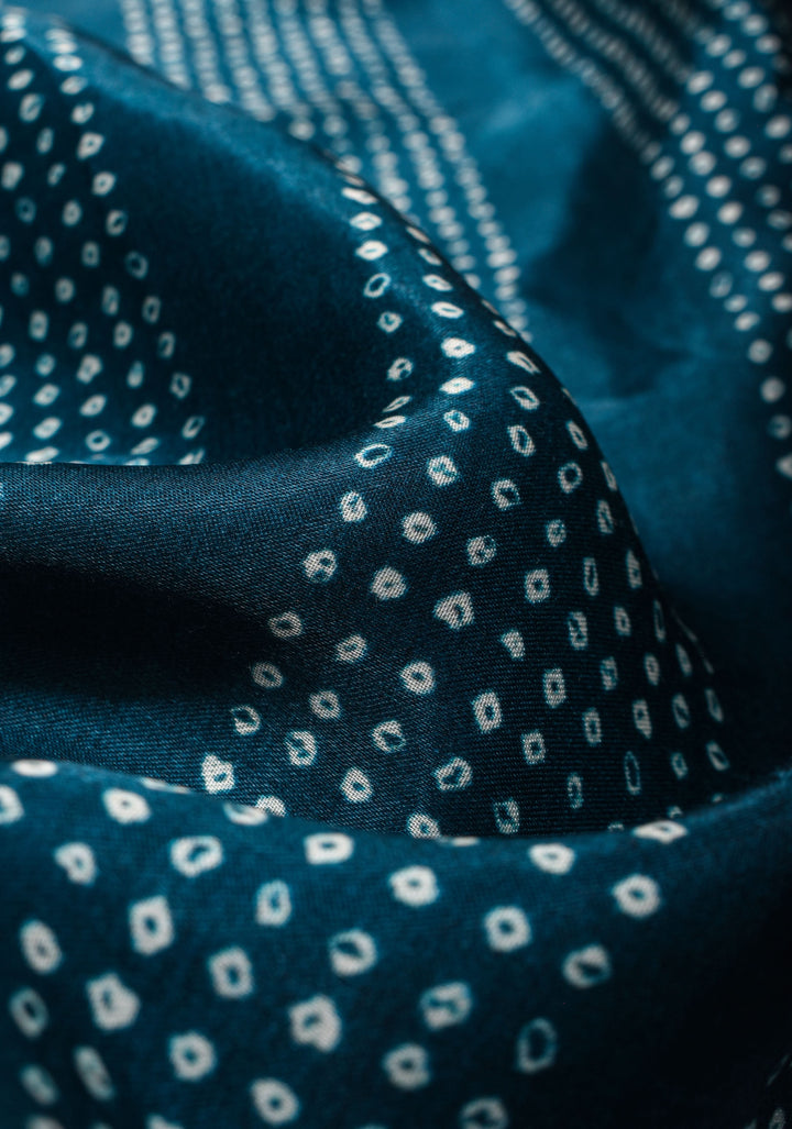 Teal Gajji Silk Saree with Gotta Patti Border and Digital print stripes Bandhani