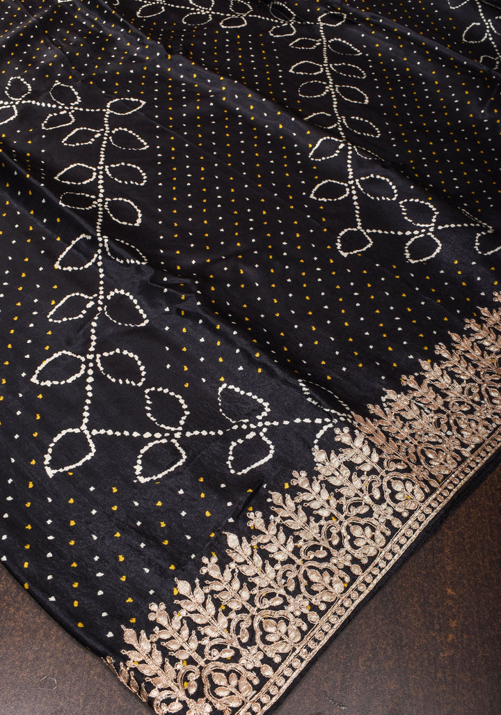Black Gajji Silk Saree with Gotta Patti Border and Digital print Bandhani
