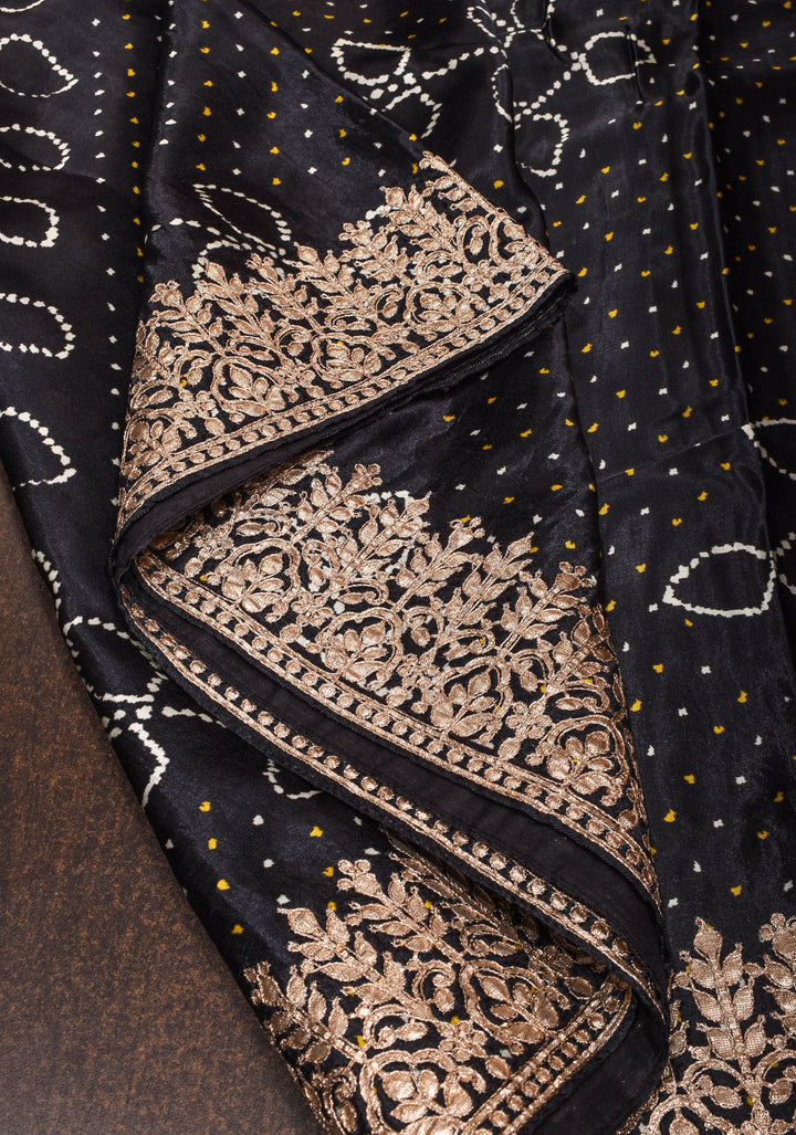 Black Gajji Silk Saree with Gotta Patti Border and Digital print Bandhani