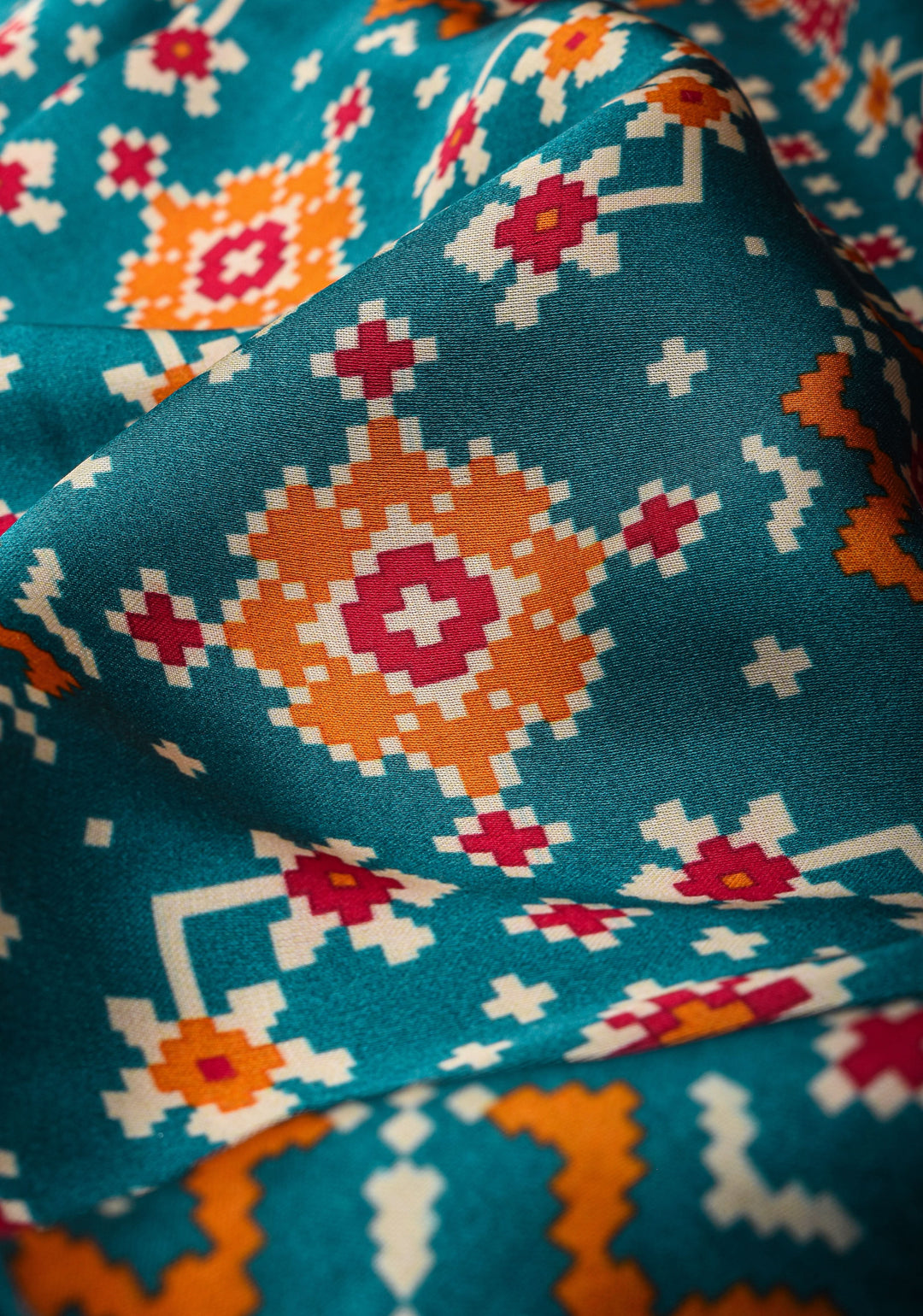 Gajji Silk Saree with Gotta Patti Border and Patola Digital Print in Teal