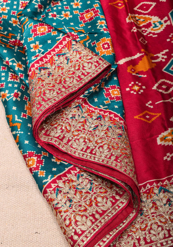 Gajji Silk Saree with Gotta Patti Border and Patola Digital Print in Teal