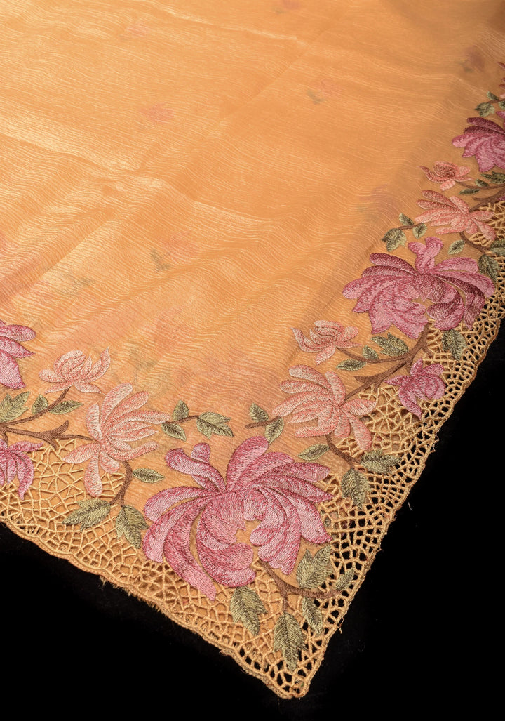 Butter Yellow Crushed Shimmer Georgette with Meenakari Floral design embroidery and light cutwork