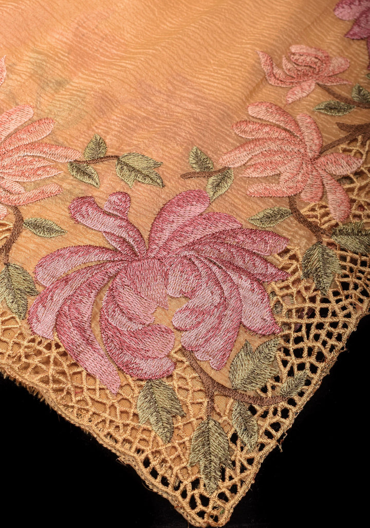 Butter Yellow Crushed Shimmer Georgette with Meenakari Floral design embroidery and light cutwork