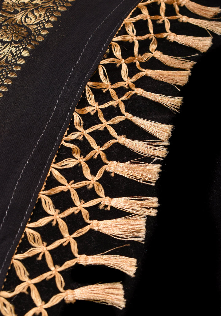 Black Viscose Saree with Meenakari Floral Jaal and Floral Zari Border