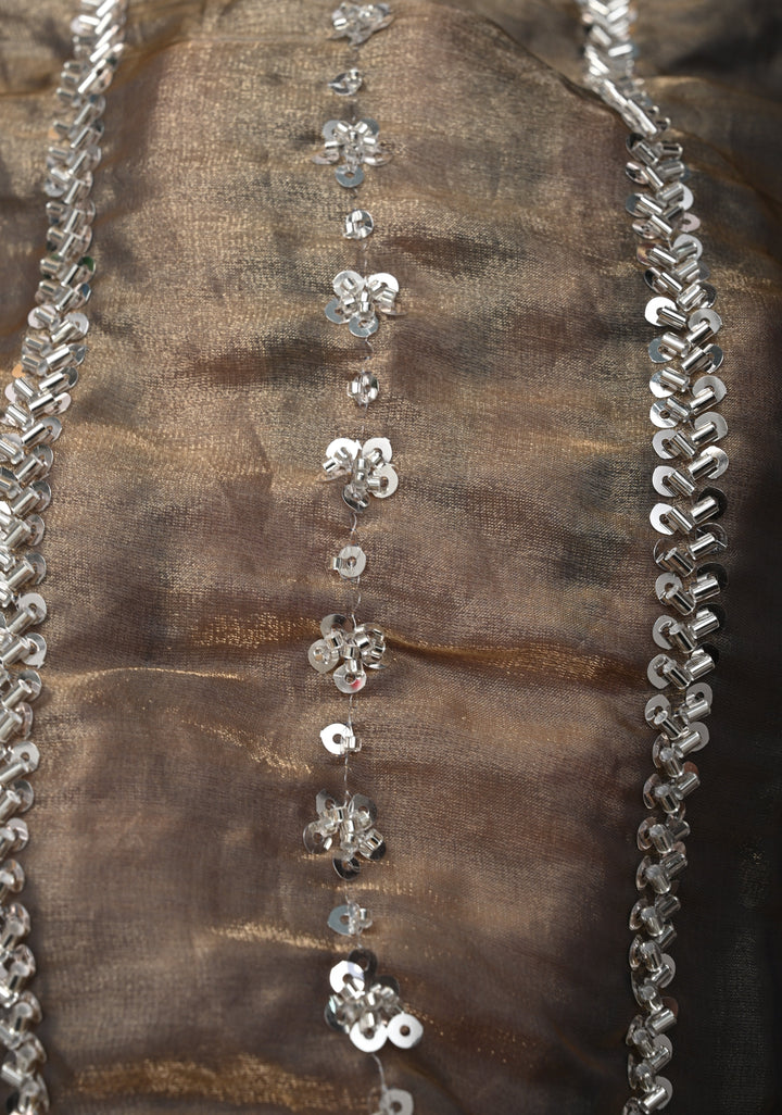 Blue  Gold Sequin Embellished Chinon Saree with Scallop Border