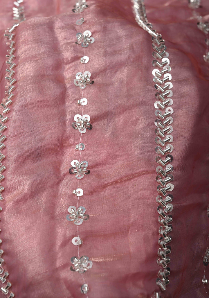 Blush Pink Sequin Embellished Chinon Saree with Scallop Border