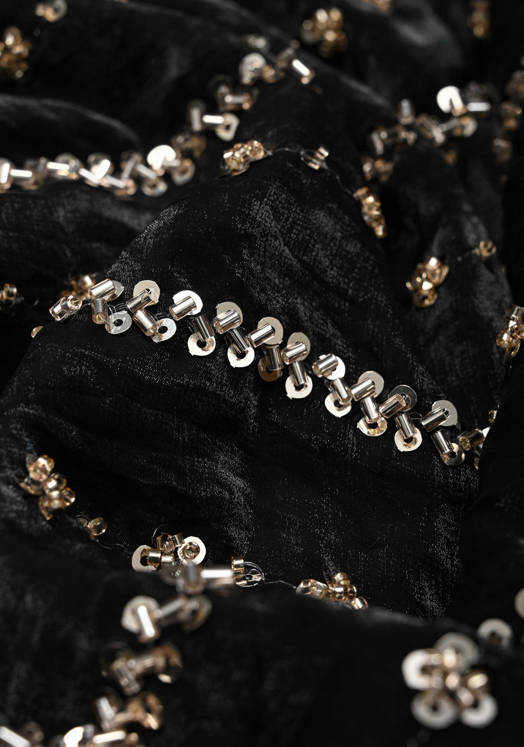 Black Sequin Embellished Chinon Saree with Scallop Border