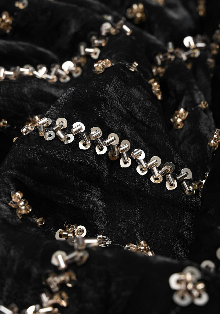 Black Sequin Embellished Chinon Saree with Scallop Border