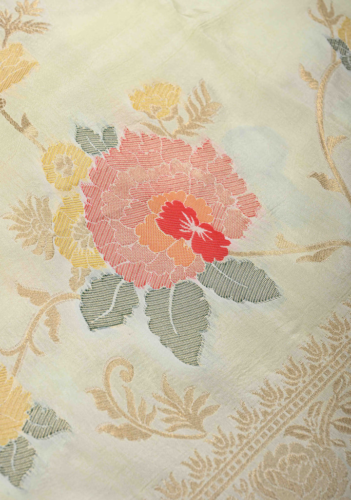 Exquisite Cream Viscose Saree with Meenakari Floral Jaal and Zari Border
