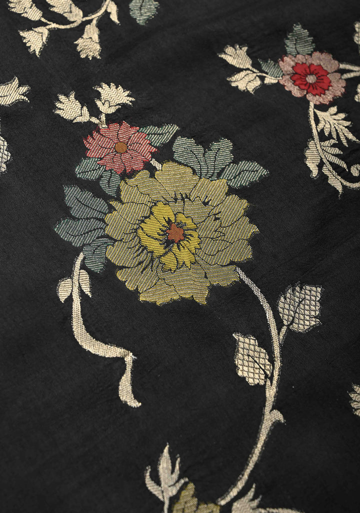 Exquisite Black Viscose Saree with Meenakari Floral Jaal and Zari Border
