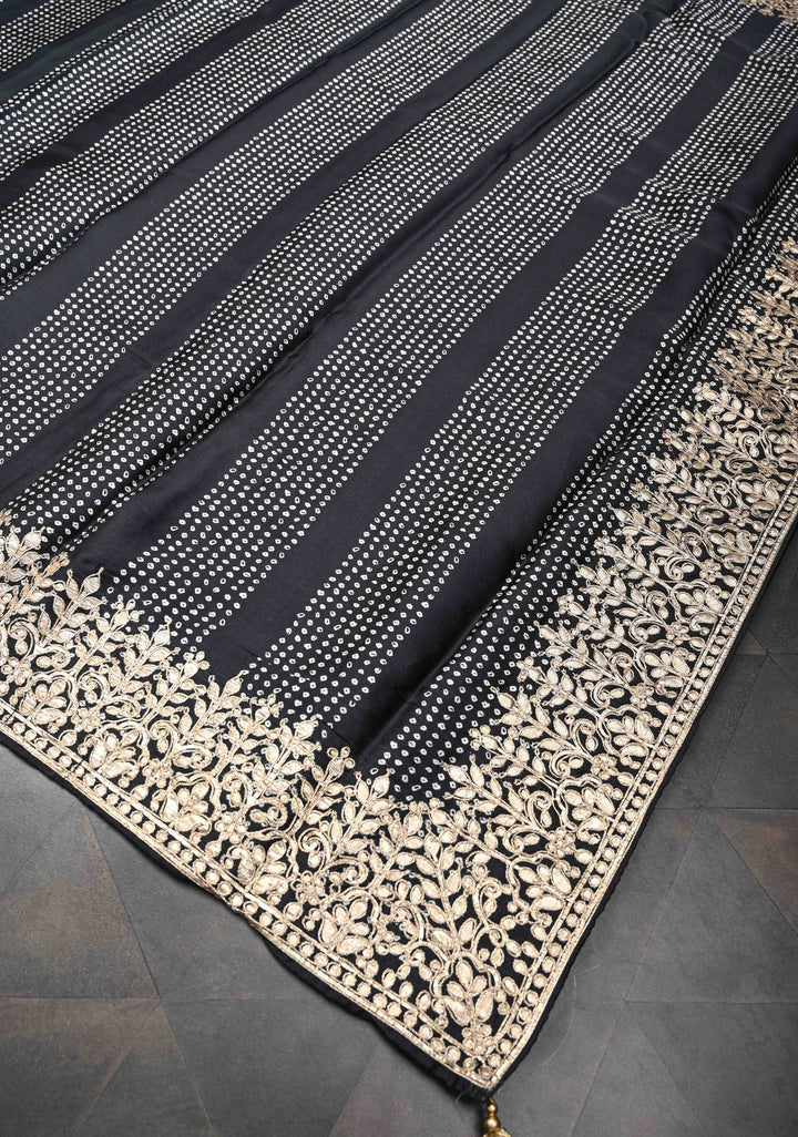 Black Gajji Silk Saree with Bandhini Digital Print and Gotta Patti Border