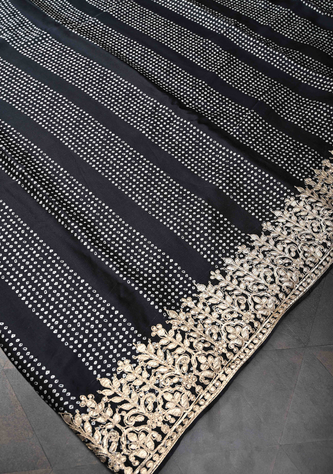Black Gajji Silk Saree with Bandhini Digital Print and Gotta Patti Border