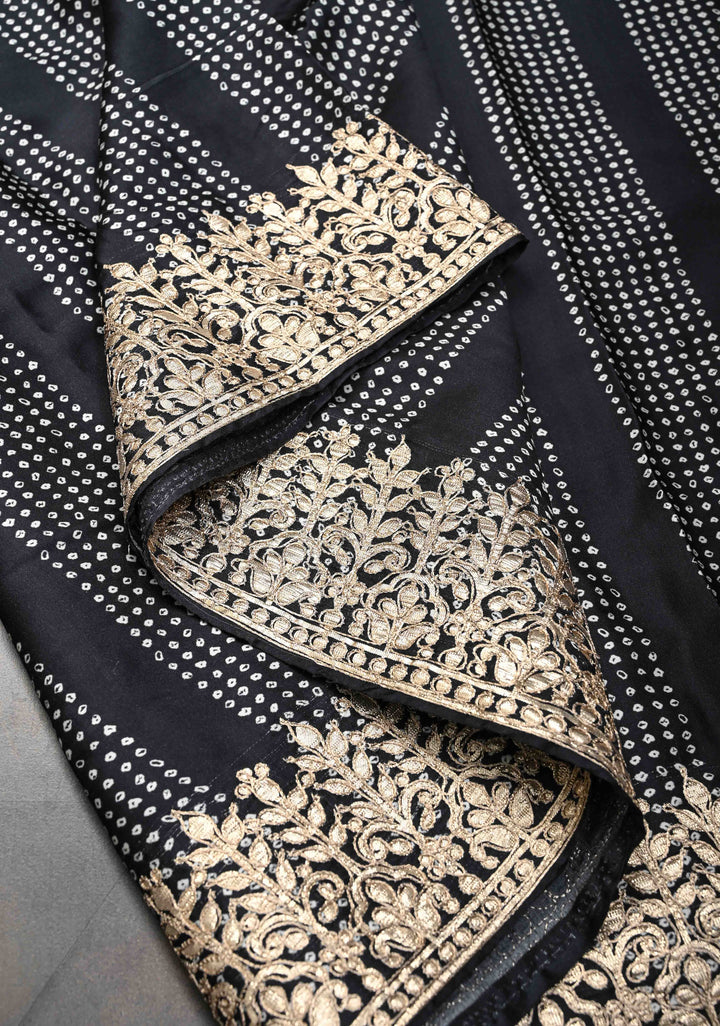 Black Gajji Silk Saree with Bandhini Digital Print and Gotta Patti Border